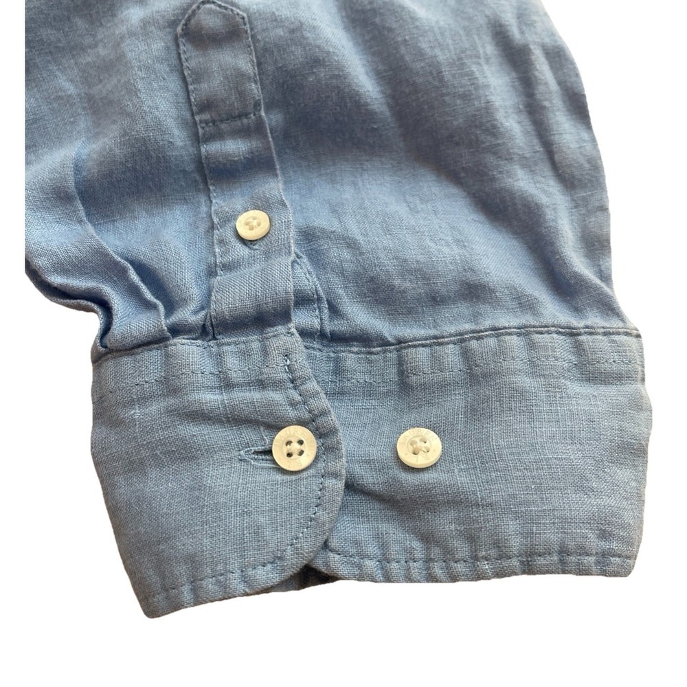 Lauren Ralph Lauren Linen Top Women's L  Blue Half Button-Up Long Sleeve - Picture 5 of 7